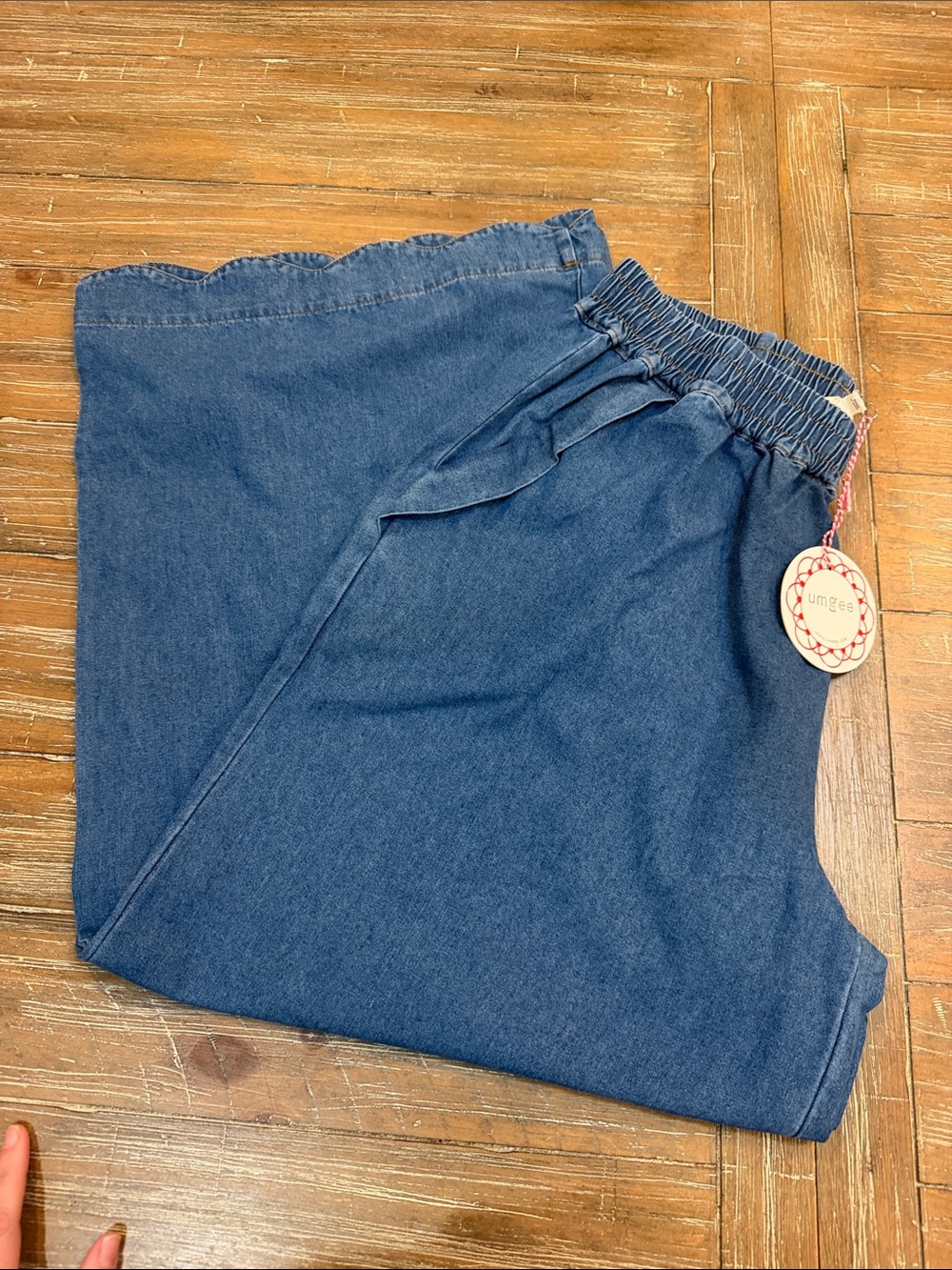 Umgee Wide-Leg Denim Jumpsuit Pants in Dark Blue